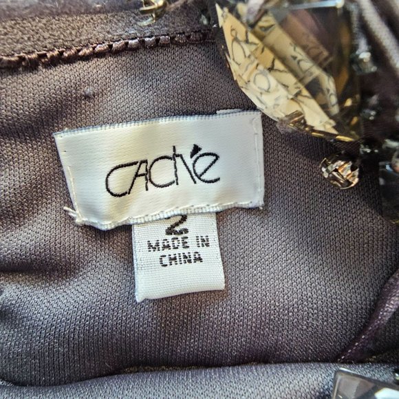 Cache Gray Ombre Womens Sz 2 Jeweled Beaded Strap Flowy Lined Midi Dress‎ - Picture 10 of 11